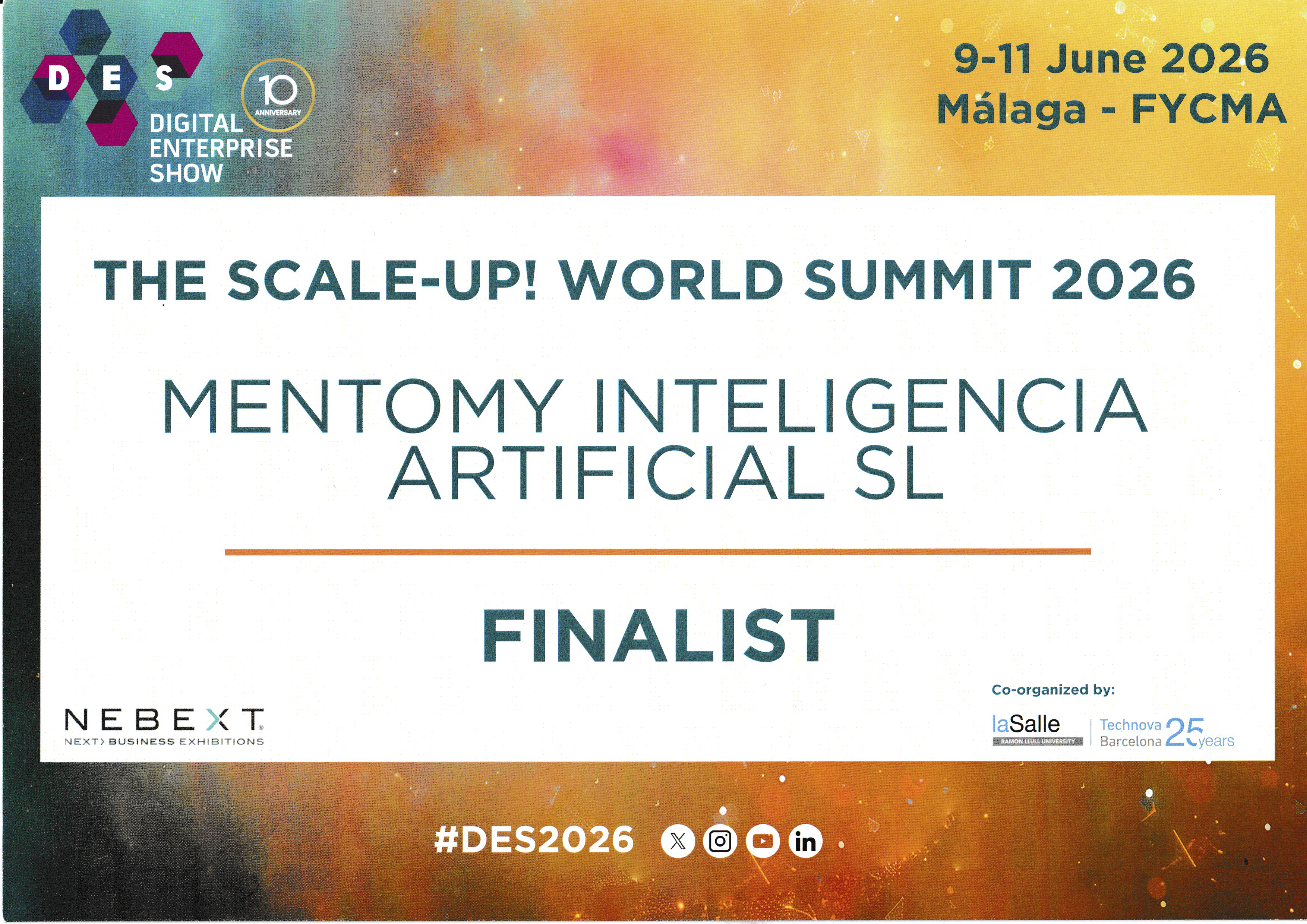 Mentomy, finalista en The Scale-Up! World Summit 2026